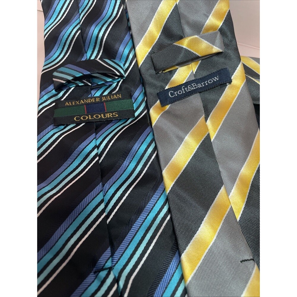 Alexander Julian Croft Men's 2 Necktie Geometric  Pattern Blue Yellow